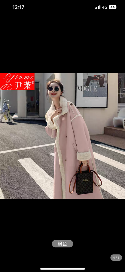2023 new winter lamb wool coat women's fur all-in-one coat mid-length high-end loose thickened cotton coat