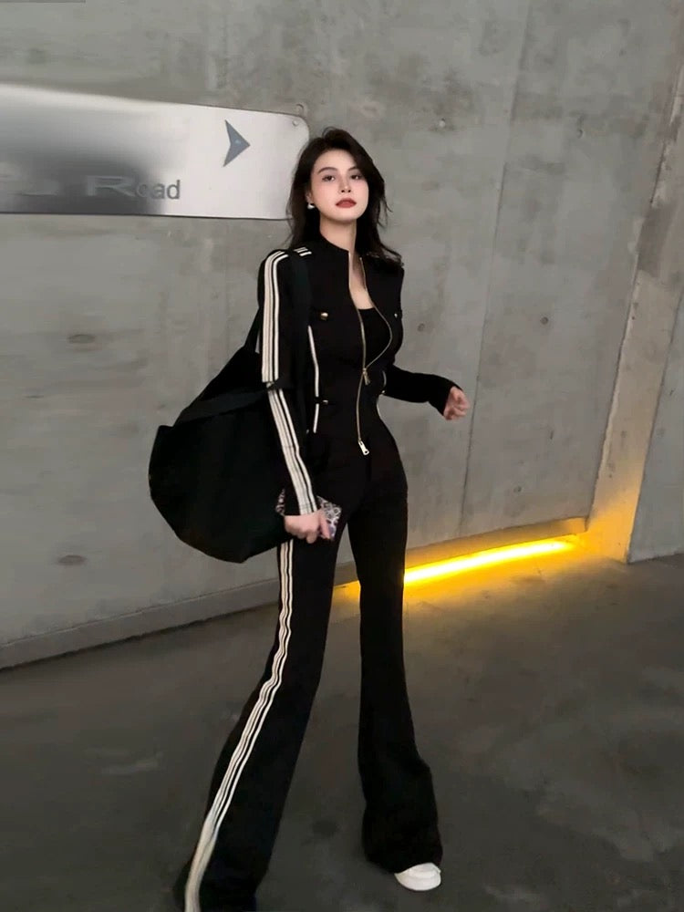 Da Tingting Fashion Casual Sports Autumn Slimming Stand Collar Long Sleeve Wide Leg Sports Suit DT0206