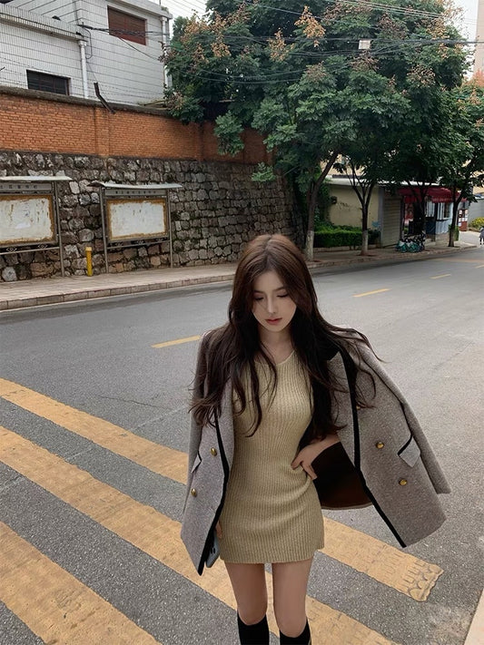 OKMA college style suit woolen jacket for women Qiu Mailard wears high-end temperament casual loose top