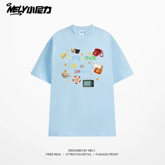 American cartoon cat print round neck short sleeve men and women summer 2025 couple pure cotton t-shirt half sleeve bottoming shirt trend