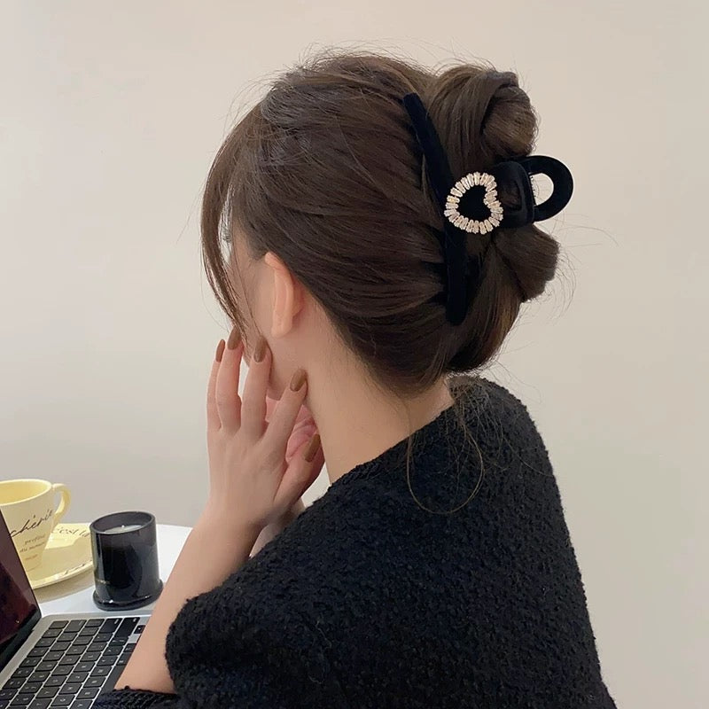 Flash diamond square buckle velvet shark clip flocking clip large clip headwear autumn and winter hair clip women's back hair clip