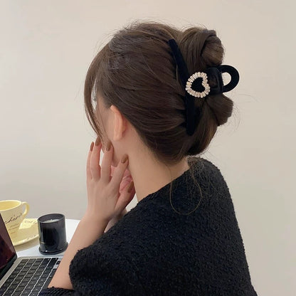 Flash diamond square buckle velvet shark clip flocking clip large clip headwear autumn and winter hair clip women's back hair clip