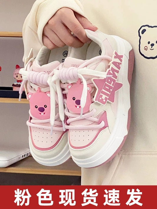 Thick-soled white shoes for women 2024 spring new style sneakers for women casual versatile niche student bread shoes sports shoes for women