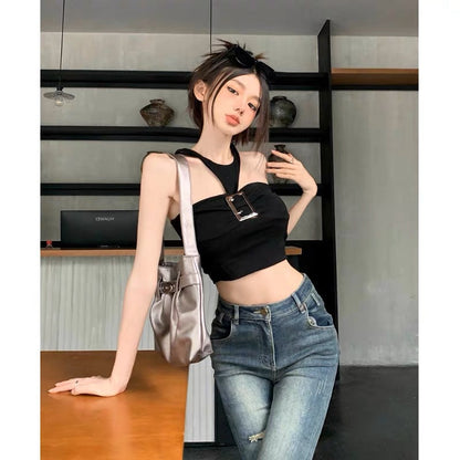 Sweet babes sexy pure desire hanging neck sleeveless top design niche tube top camisole female summer short outerwear
