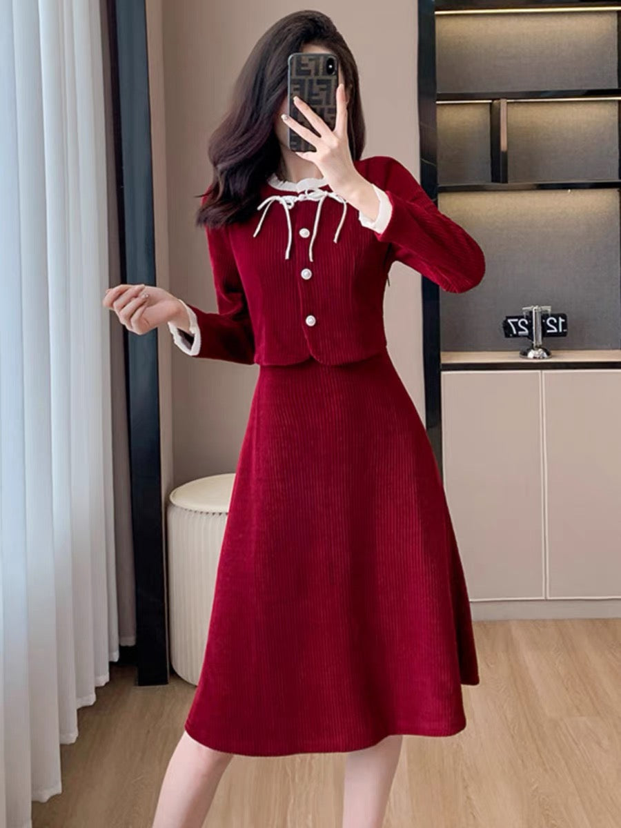 French rich and noble two-piece dress autumn and winter women's new re – Lee Nhi Boutique