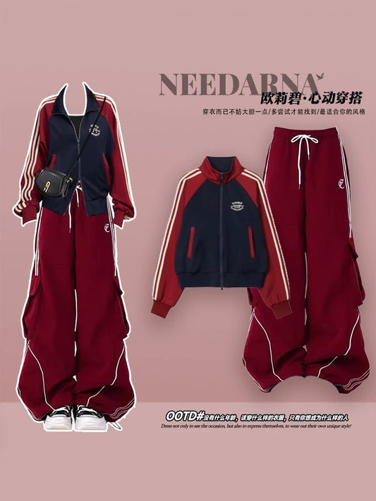 Cool girl casual sweater women's clothing a complete set of autumn wear dopamine hot girl and a cool suit overalls