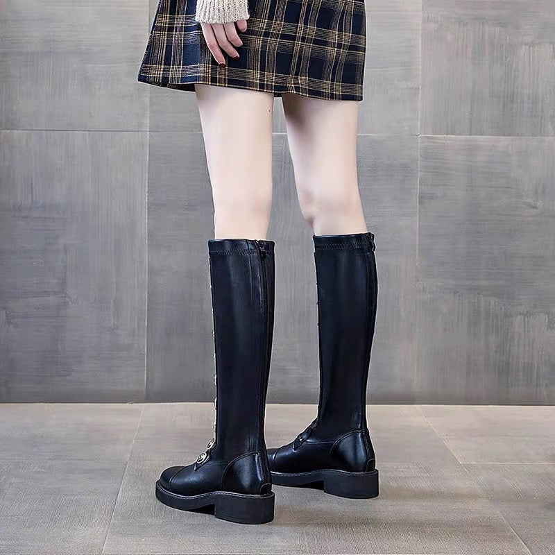 High boots, white boots for women, winter plus velvet, 2023 new Internet celebrity hot style, slim knight boots, thick soles, increased height