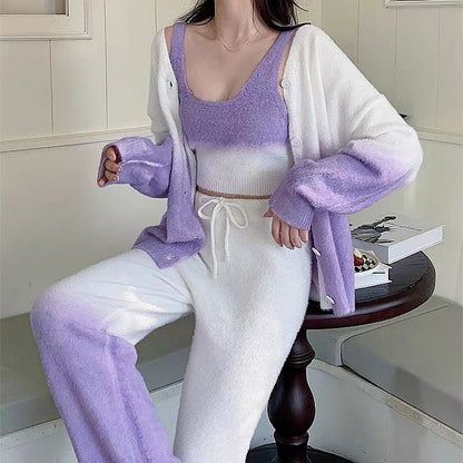 Sexy Pajamas Winter Women's Three-piece Set 2023 New Coral Velvet Soft and Thickened Internet Celebrity Home Clothing Spring and Autumn (S0939)