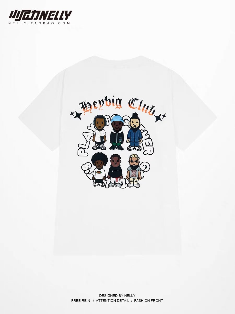 American heavy cotton large size men's short-sleeved T-shirt summer hip-hop wind fried street ruffian handsome big letter half-sleeve