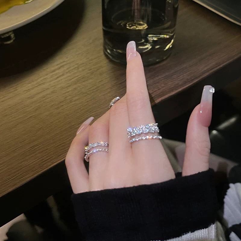 Starlight between fingers ~ Light luxury niche exquisite zircon ring for women cold style high-end design ring 2023 new style