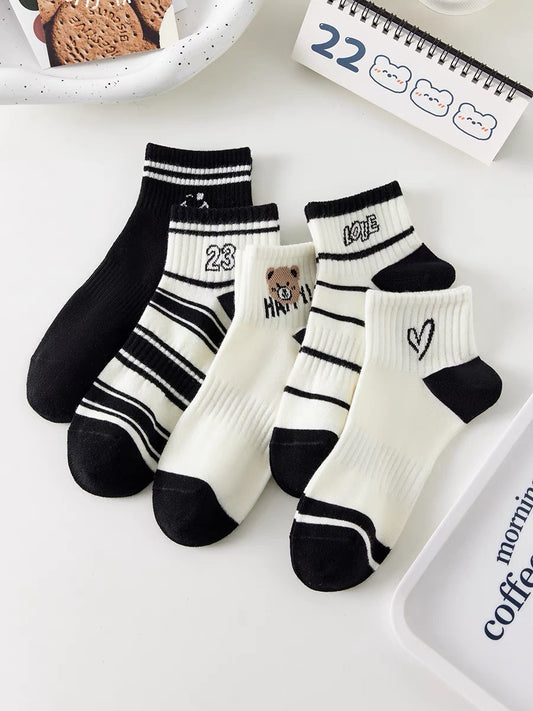 Spring and summer thin ins trendy all-match cute cartoon sports sweat-absorbent boat socks college ladies student short socks female