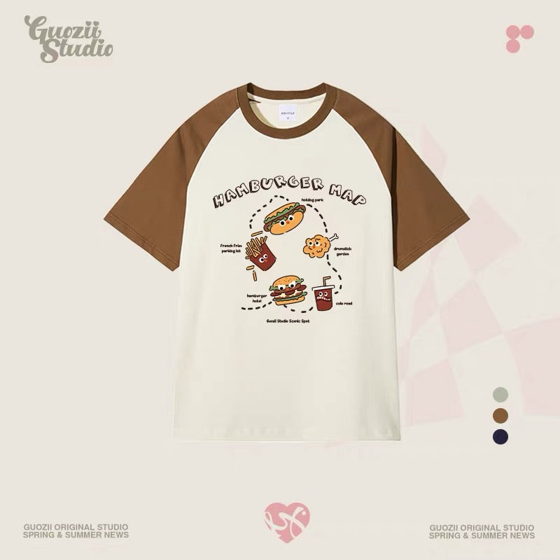 Guozii cute puppy raglan short-sleeved T-shirt female original design small oversize pure cotton top summer