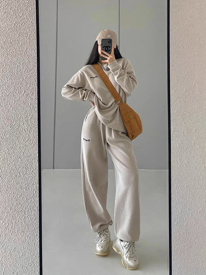 YoungGirlDay European and American loose slimming letter embroidered long-sleeved sweatshirt high-waisted casual sports trousers suit