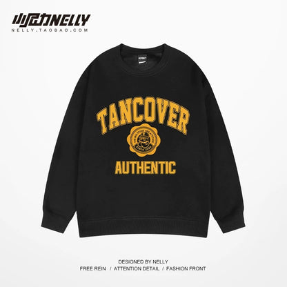 American round neck sweatshirt for men spring and autumn 2023 new casual loose Hong Kong trend brand hoodless pullover top