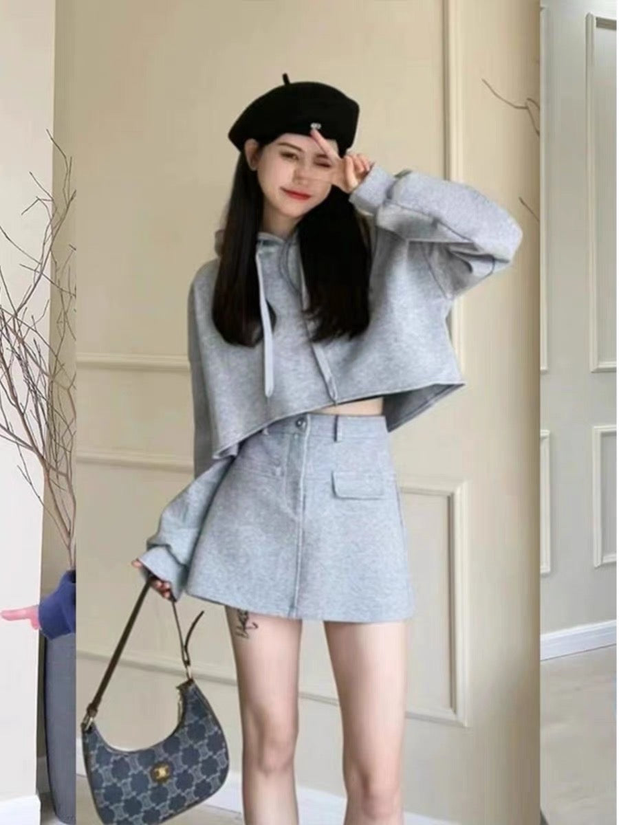 American retro hooded sweater shirt skirt two-piece sports and leisure wind suit autumn wear for small children