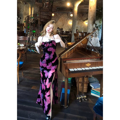 Nan Lixiang Vanity Fair Party Royal sister style dress female summer backless dress waist slimming suspender dress long skirt