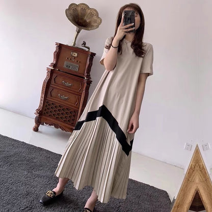 Casual loose dress for women summer 2023 new style goddess style pleated skirt slimming long t-shirt skirt