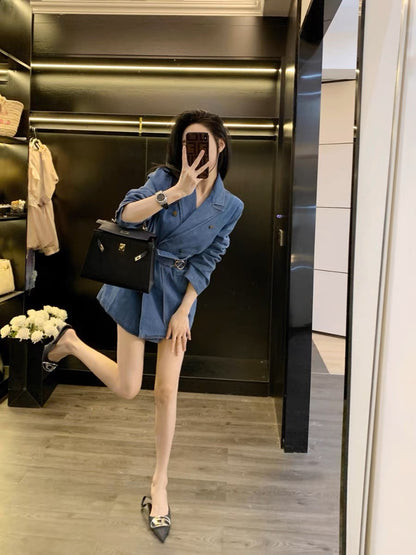 Denim dress women's summer 2023 new French style niche design waist slimming suit skirt