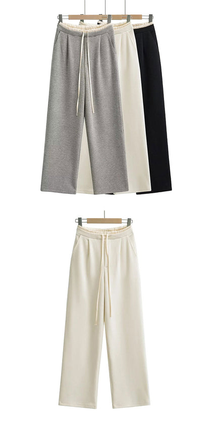Contrast color splicing casual straight-leg sweatpants for women 2024 spring and autumn new high-waisted slimming versatile sports wide-leg floor-length pants