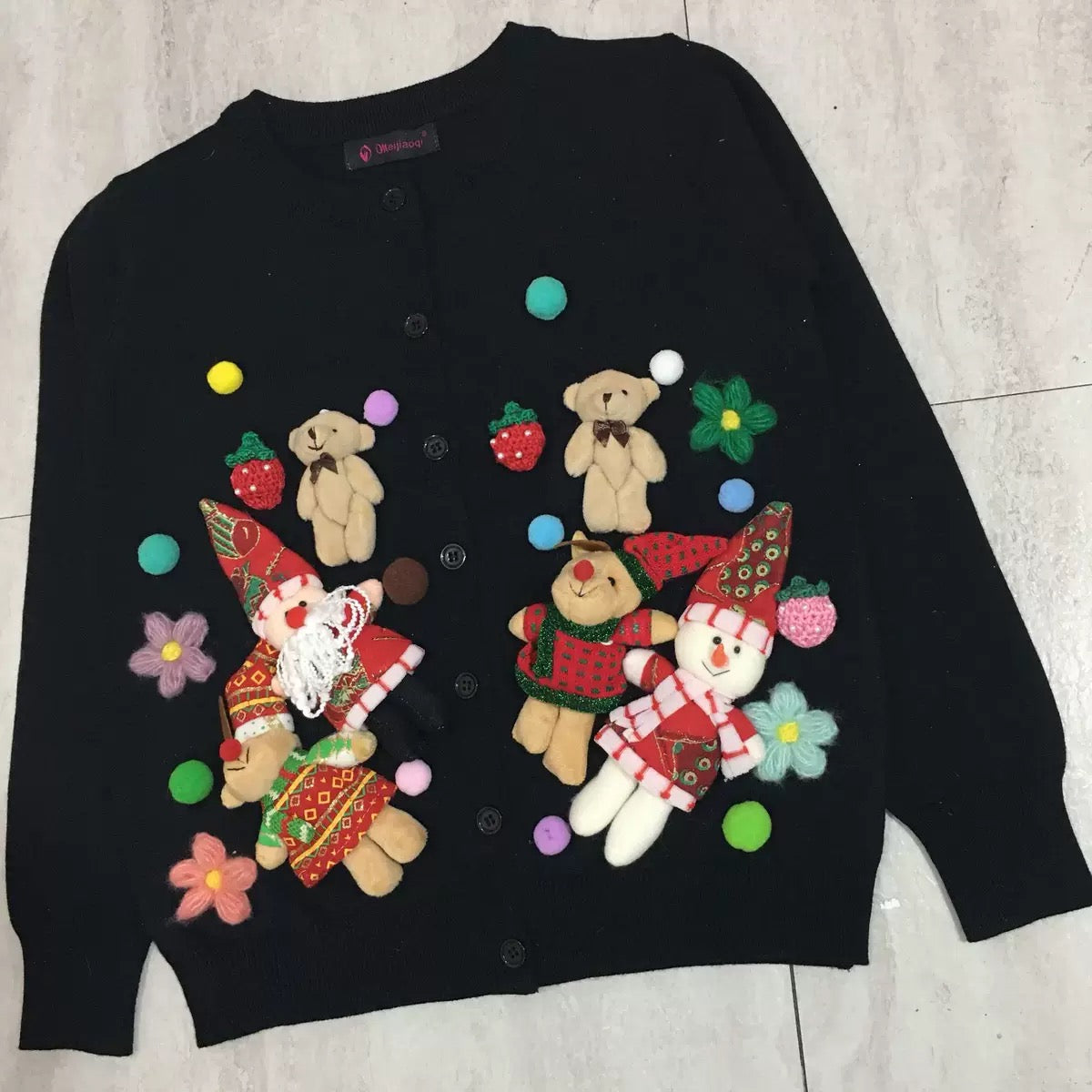 2021 Spring Three-dimensional Christmas Elk Doll Cute Knitted Sweater Cardigan Jacket Female Parent-child Clothing Mother-daughter Clothing