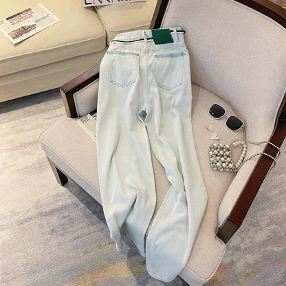 Design sense Hong Kong style washed high-waist straight wide-leg pants for women summer 2023 new chic loose floor-length long pants