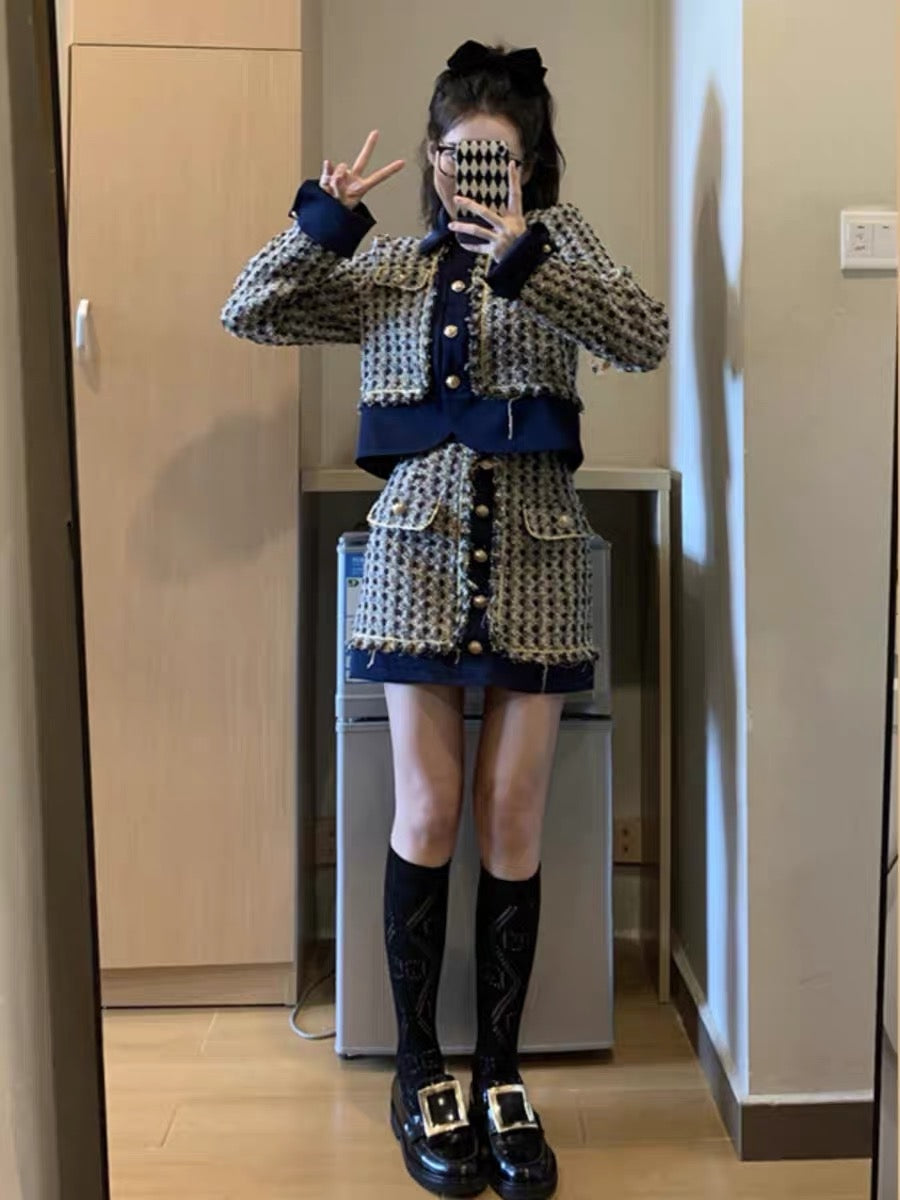 [Original] Xiaoxiangfeng suit 2023 new female early spring celebrity fried street foreign style fashionable spring two-piece suit (S035)