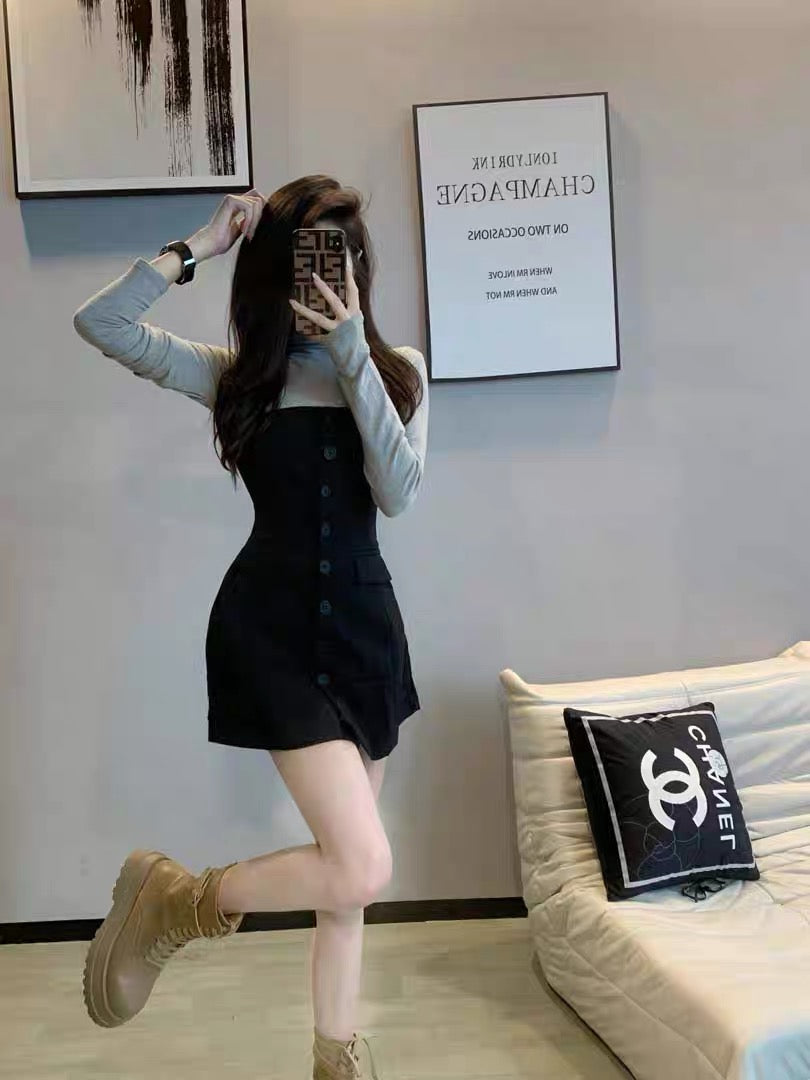 New Autumn Clothes 2023 Spliced Dress Women's High-Quality Temperament Goddess Style French Niche Fashion Waist Skirt (B2617)