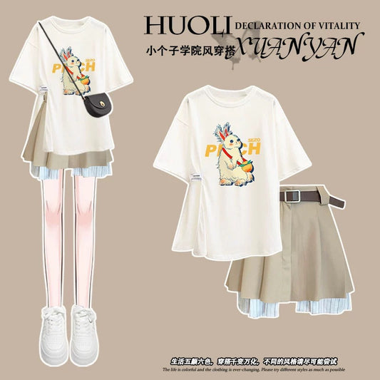 College style a-line dress for women summer 2024 new high-end super good-looking casual age-reducing short skirt suit