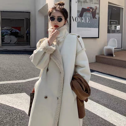 2023 new winter lamb wool coat women's fur all-in-one coat mid-length high-end loose thickened cotton coat