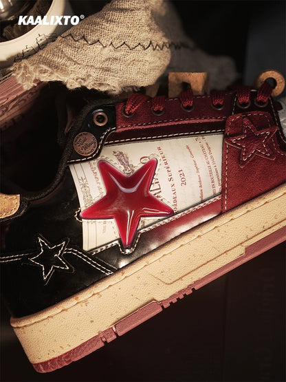 [Versatile new style] kaalixto national fashion brand red wine star shoes 2024 new spring and summer travel sneakers