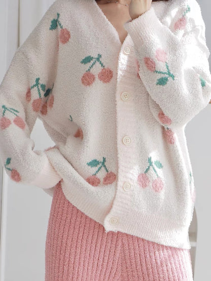 Beautiful things of the season~shui women's autumn and winter cherry cardigan coral velvet winter thickened velvet suit (B4911)