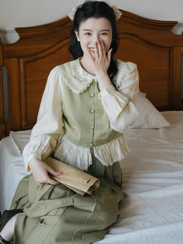 French retro forest style women's clothing for girls to wear artistic first love skirt suit spring new artistic style dress