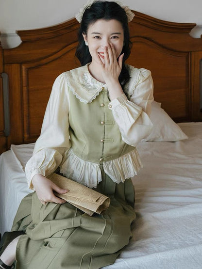 French retro forest style women's clothing for girls to wear artistic first love skirt suit spring new artistic style dress