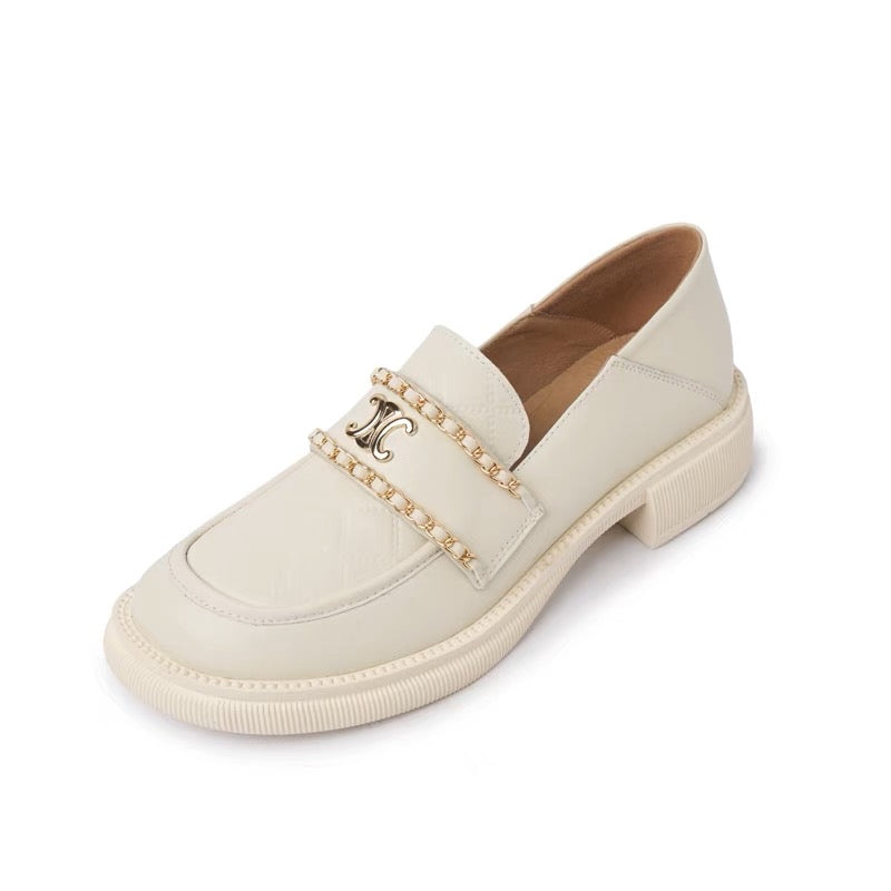Xiaoxiangfeng stepping on heel loafers super comfortable round toe thick bottom flat heel women's shoes soft leather college white spring new style