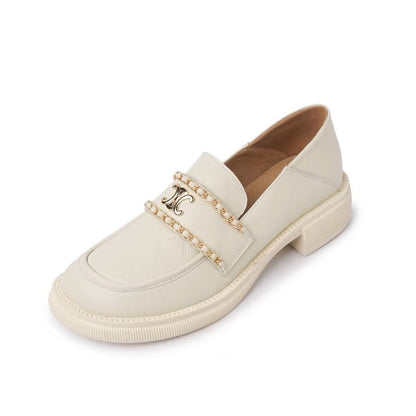 Xiaoxiangfeng stepping on heel loafers super comfortable round toe thick bottom flat heel women's shoes soft leather college white spring new style