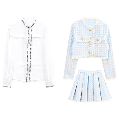 French celebrity temperament autumn and winter with a whole set of women's clothing professional small fragrant wind short coat pleated skirt