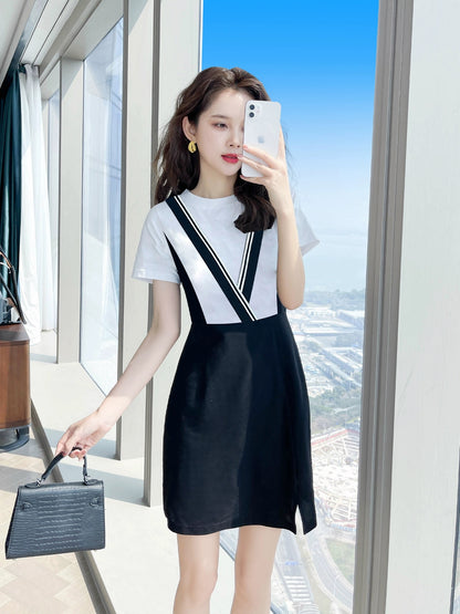Splicing small black dress summer 2024 new women's summer casual slim niche skirt female summer