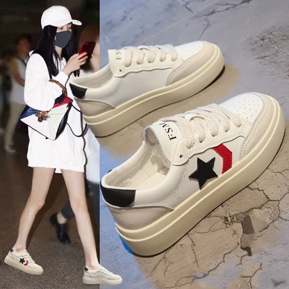 Western-style star white shoes summer women's style 2023 autumn new thick-soled sneakers light casual sports women's shoes