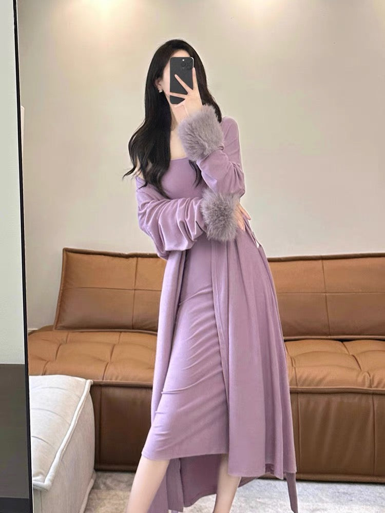 This year's popular beautiful suit skirt 2023 autumn and winter new sexy long tube top cardigan tea style outfit complete set (S5558)