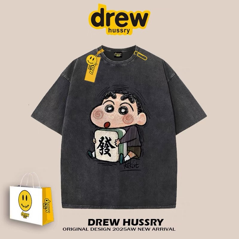 drew American trendy brand Crayon Shin-chan short-sleeved T-shirt men and women ins loose summer heavy cotton casual couple outfit