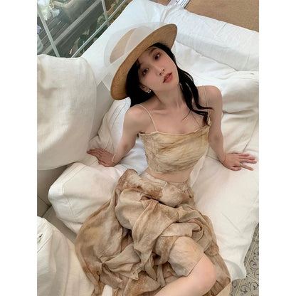 2ND STUDIOS French suspender suit skirt temperament retro celebrity style 2023 summer new two-piece suit