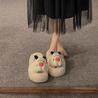 Fashionable and cute cartoon fur slippers for women's outer wear 2023 new autumn ins trendy versatile rabbit fur slippers (S0715)