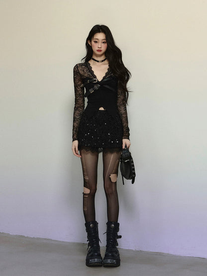 Young and smart legs, beautiful French lace hot girl skirt female autumn and winter A-line slim hip skirt short skirt