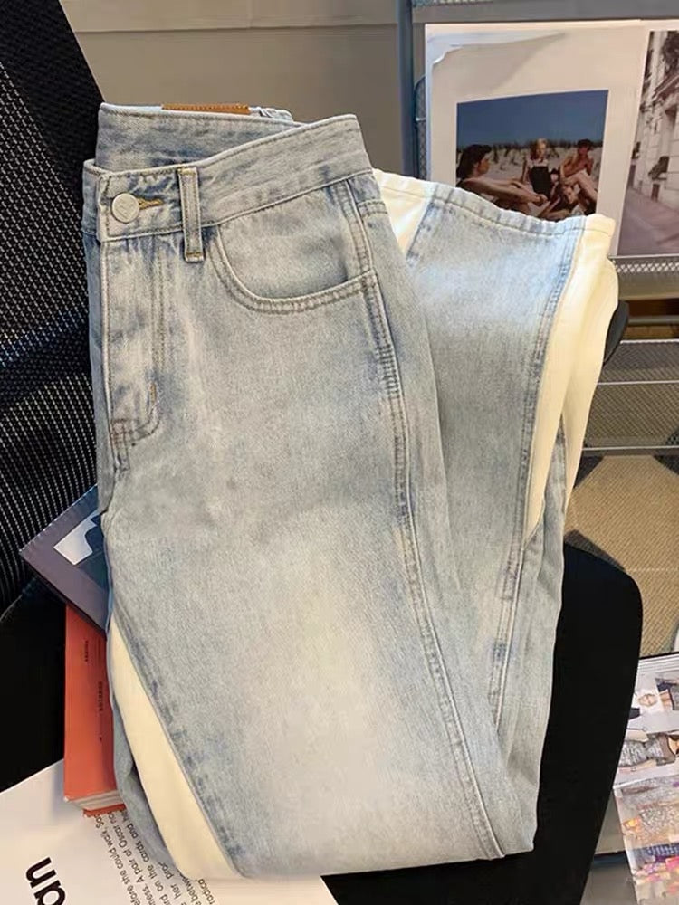 American trendy brand letter embroidery high waist jeans for men and women summer vibe wind drape slim casual wide leg pants