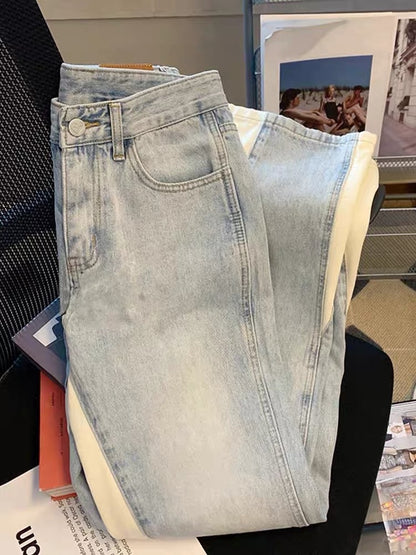 American trendy brand letter embroidery high waist jeans for men and women summer vibe wind drape slim casual wide leg pants