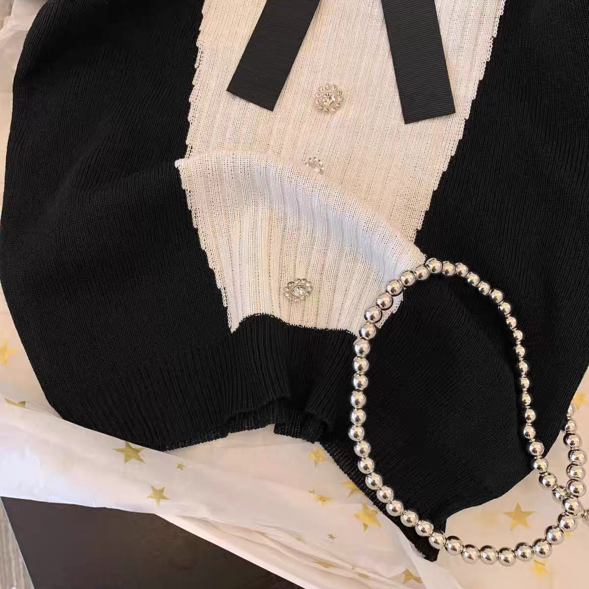 Clearance leakage, first-line brand counters, mall withdrawn, cut-label women's lace stitching bow puff sleeve top