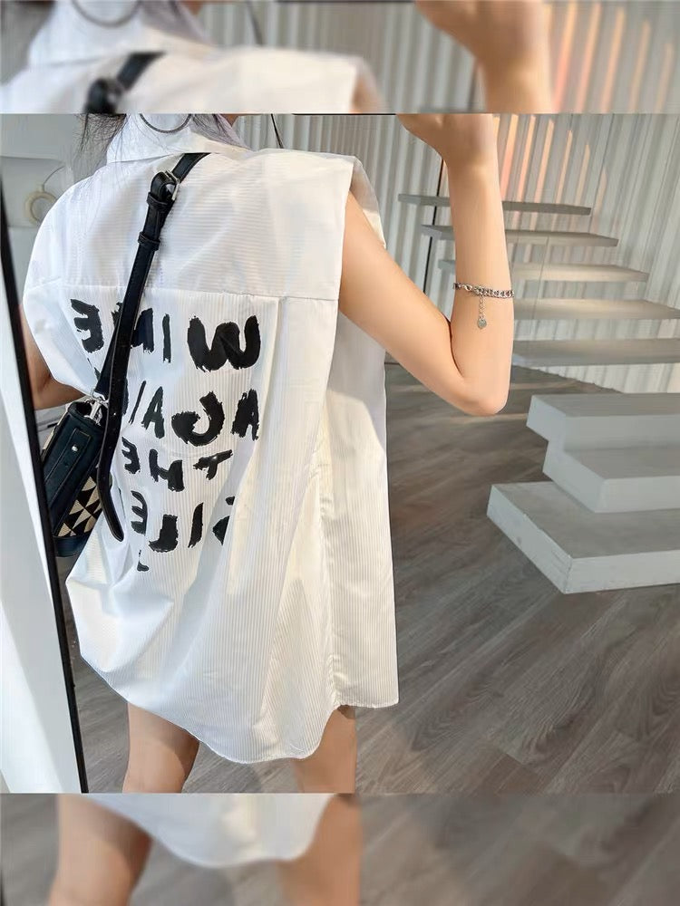Mrs. fashionable sleeveless shirt and shorts two-piece set for women summer wear 2023 new loose casual Internet celebrity suit trend (S026)