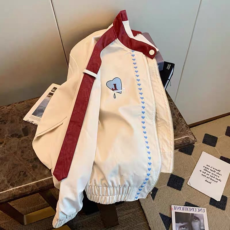 Han Fan's high-level sense of heavy industry hits color stitching baseball uniforms for men and women winter Hong Kong-style chic loose stand-up collar jacket jacket