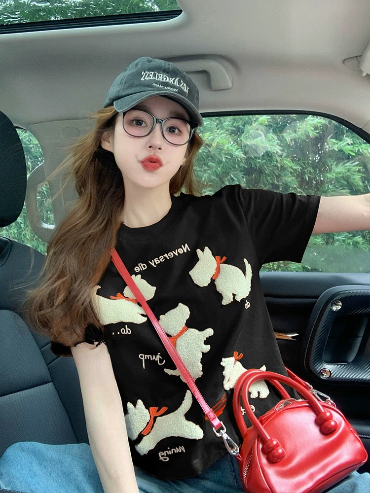 Design sense straight shoulder short-sleeved T-shirt female 2025 new summer American style slim small black short top trend