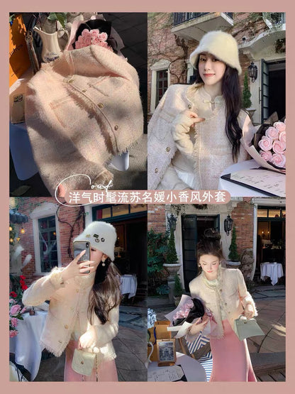 Fish Rabbit's Rabbit Small Fragrance Jacket Women's Winter 2023 New Style Fashionable Tassel Celebrity Pink Top